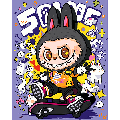 Картина по номерам "Лабубу скейтер фиолетовый"