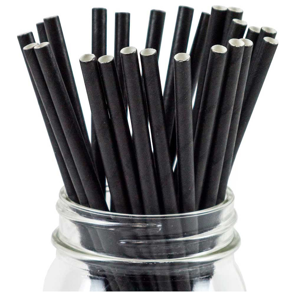 Трубочки для напитков бумажные 240x8 мм, 150 шт/упак, черный - 2