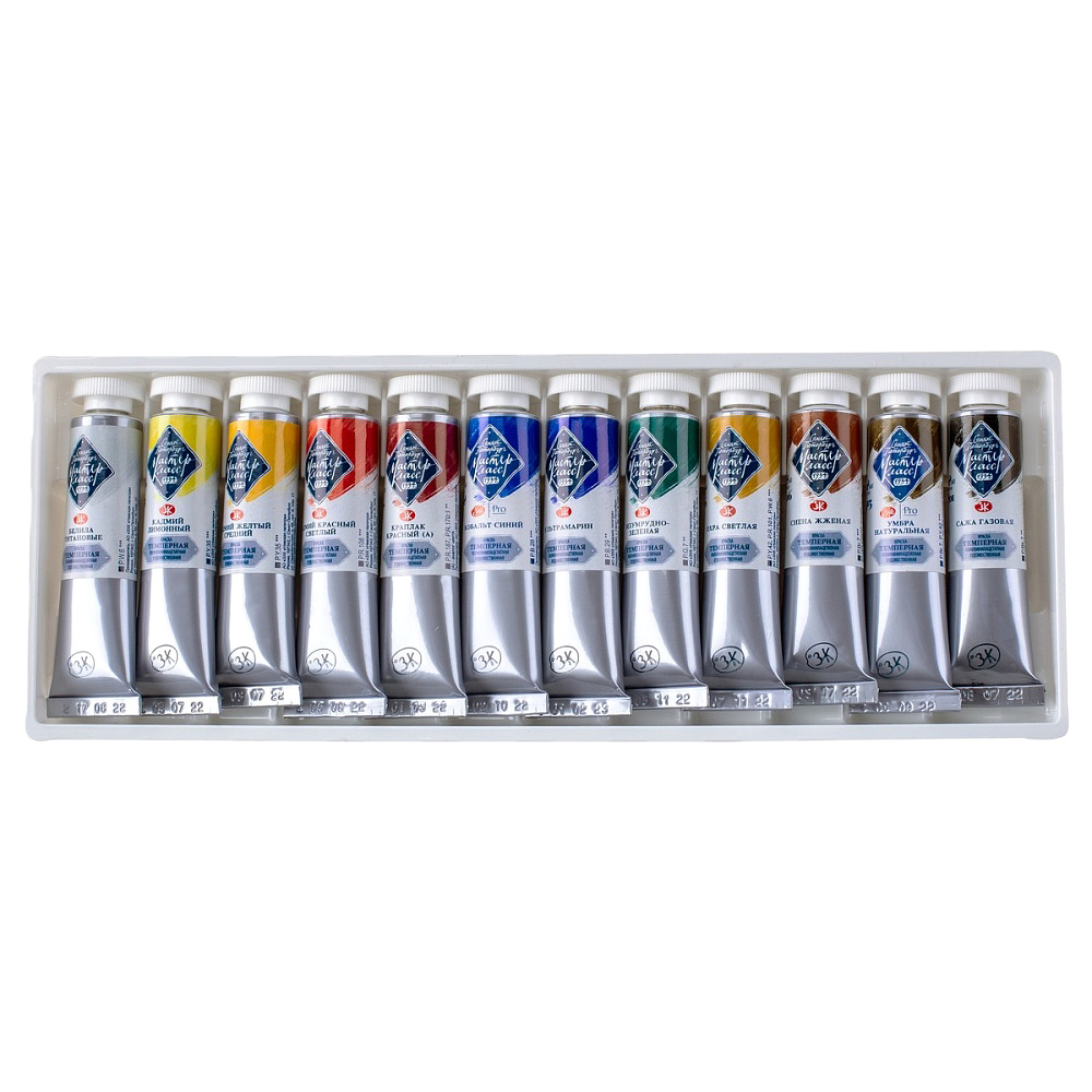 Краски темперные "Мастер Класс", набор 12 цветов, тубы - 3