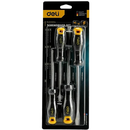 Набор отверток Deli YS EDL620004, 4 шт, SL5x100, SL6x150, PH1x100, PH2x150, черный, желтый - 2