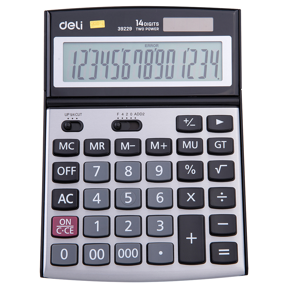 Калькулятор настольный Deli "E39229", 14-разрядный, серебристый, черный