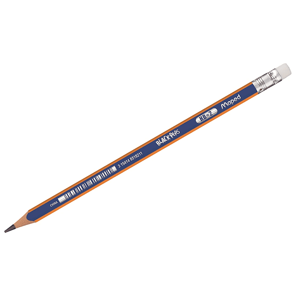 Карандаш простой "Black Peps" HB, с ластиком, синий, оранжевый