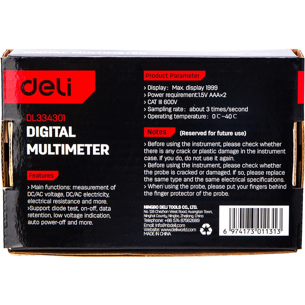 Мультиметр цифровой Deli RS EDL334301, 600В, универсальный, черный - 4