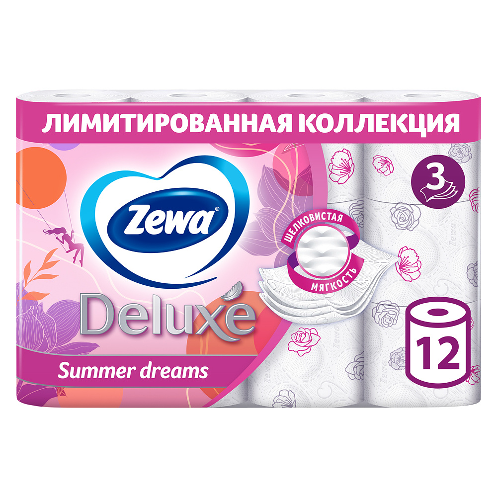 Бумага туалетная "Zewa Deluxe", 3 слоя, 12 рулонов - 2