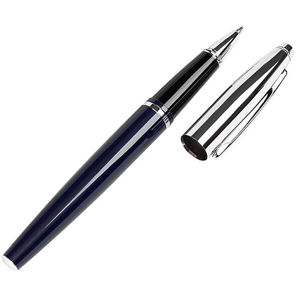 Ручка-роллер "Cross Calais Chrome&Blue Lacquer", 0.7 мм, синий, серебристый, стерж. черный