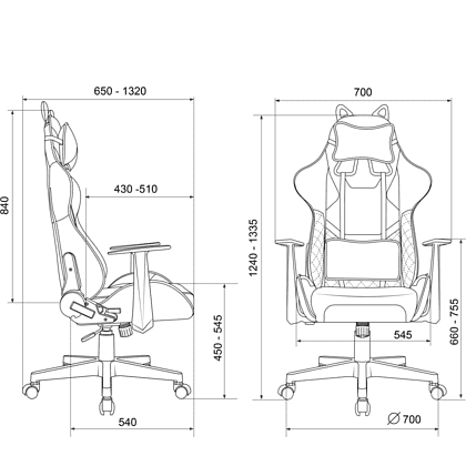 Кресло игровое Бюрократ Knight "Catzy", экокожа, пластик, серый, розовый - 20