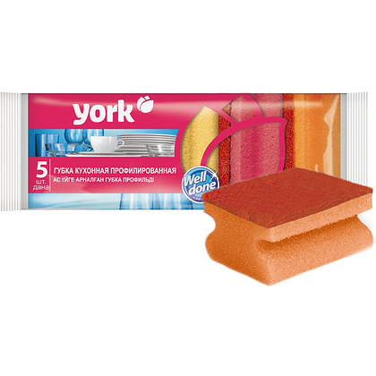 Губка кухонная для мытья посуды York профилированная, 5шт/уп.