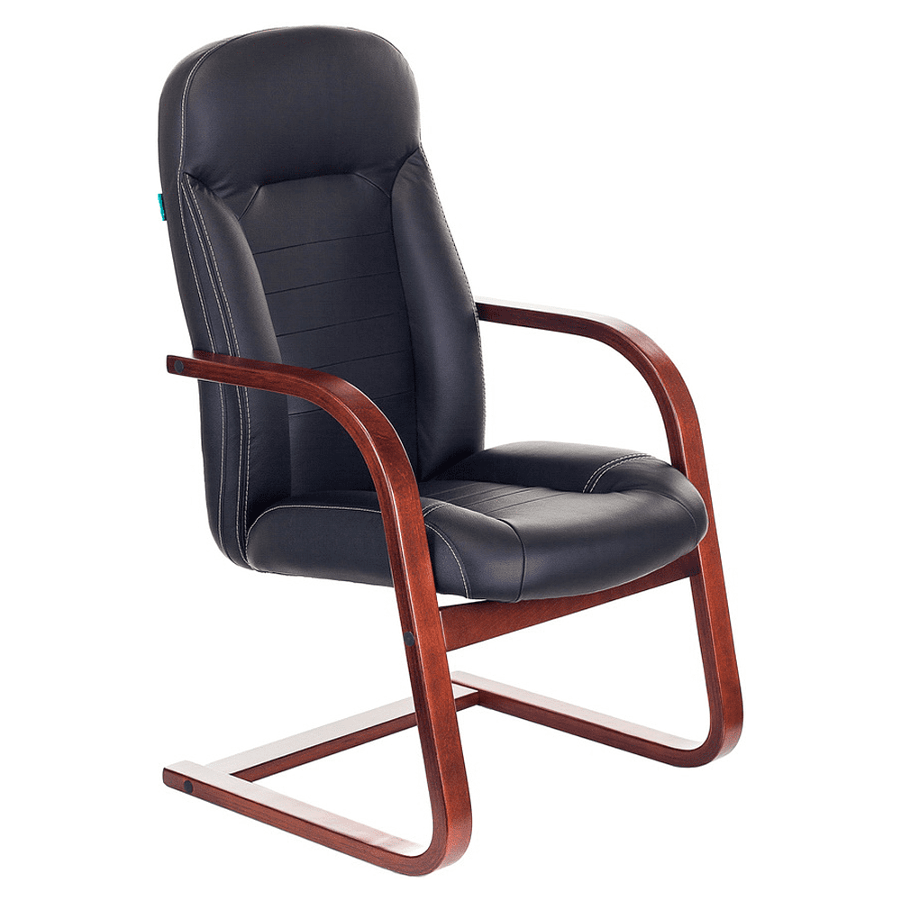 Кресло на полозьях Бюрократ "T-9923WALNUT-AV" натуральная кожа, дерево, черный