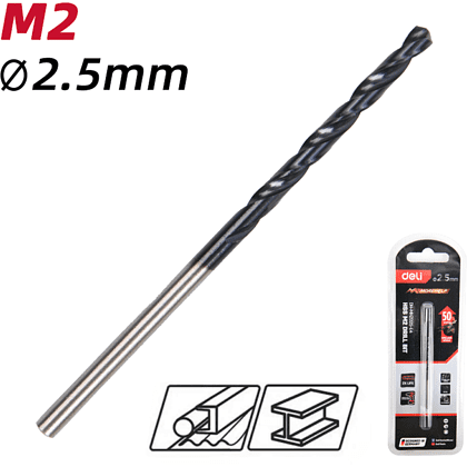 Сверло по металлу Deli RS EDH-MHZ025-E4, 2.5 мм, DIN 338, HSS-TiN - 3