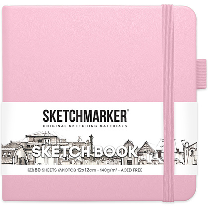 Скетчбук "Sketchmarker", 12x12 см, 140 г/м2, 80 листов, розовый