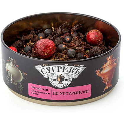 Чай "Сугревъ по-уссурийски", черный, с мятой и ягодами можжевельника, 40 г + карамель леденцовая со вкусом малины, 50 г - 2