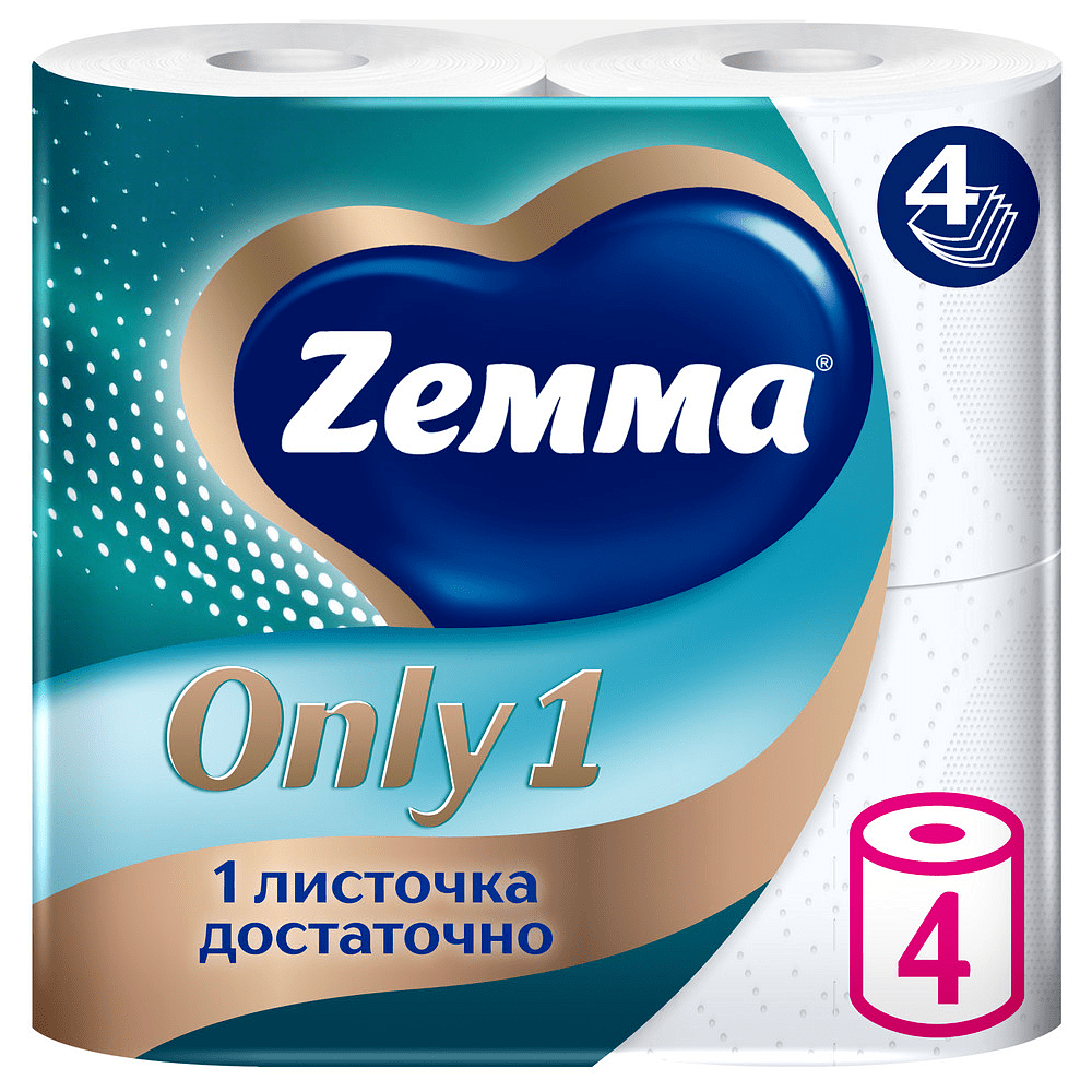 Бумага туалетная Zemma Only1, 4 рулона, 4 слоя, белый