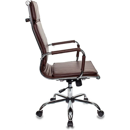 Кресло для руководителя "Бюрократ CH-993" высокая спинка, кожзам, хром, коричневый - 3