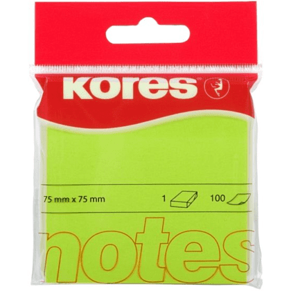 Бумага для заметок на клейкой основе "Kores Neon", 75х75 мм, 100 листов, зеленый неон