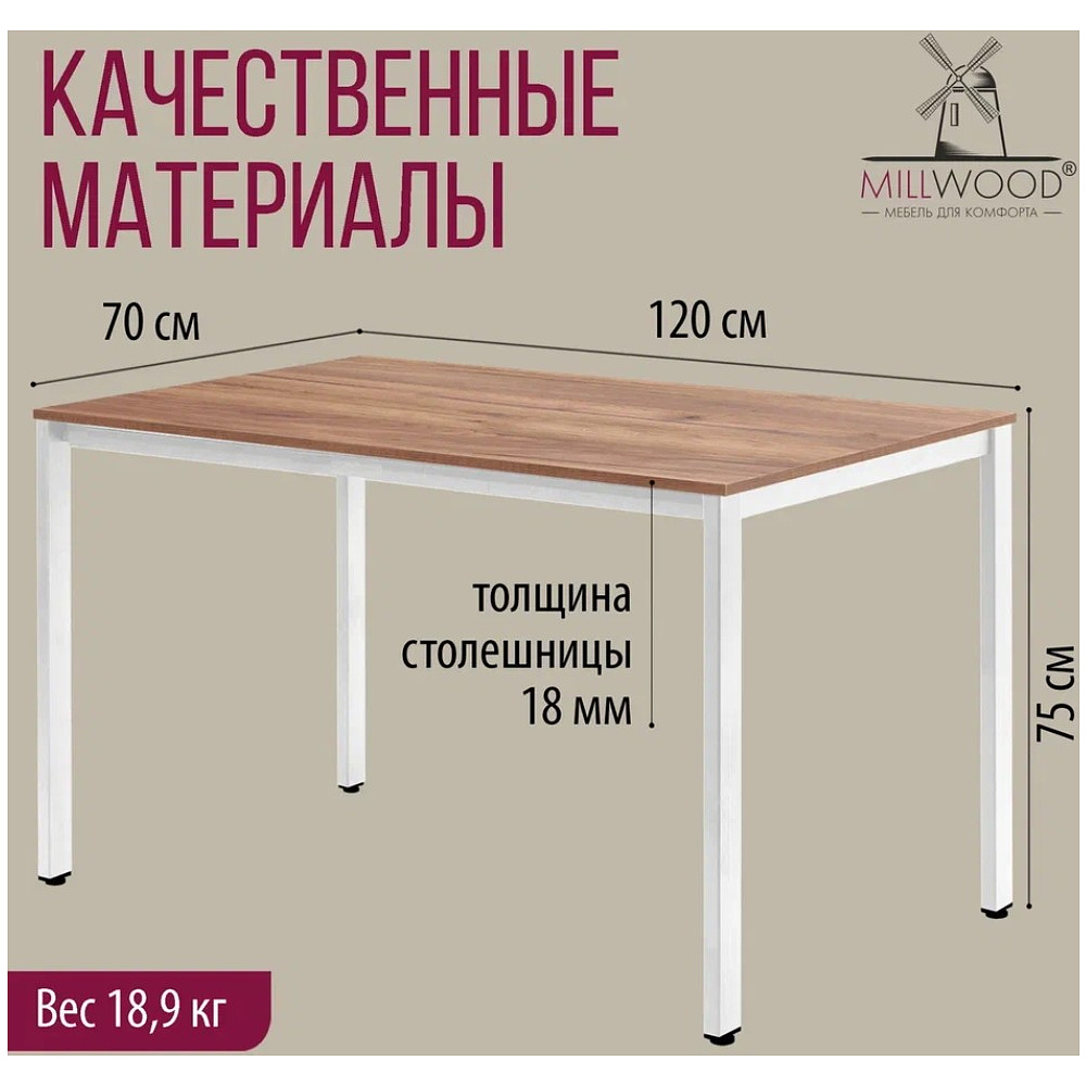 Стол Millwood Сеул, 1200х700 мм, дуб табачный крафт, белый - 5