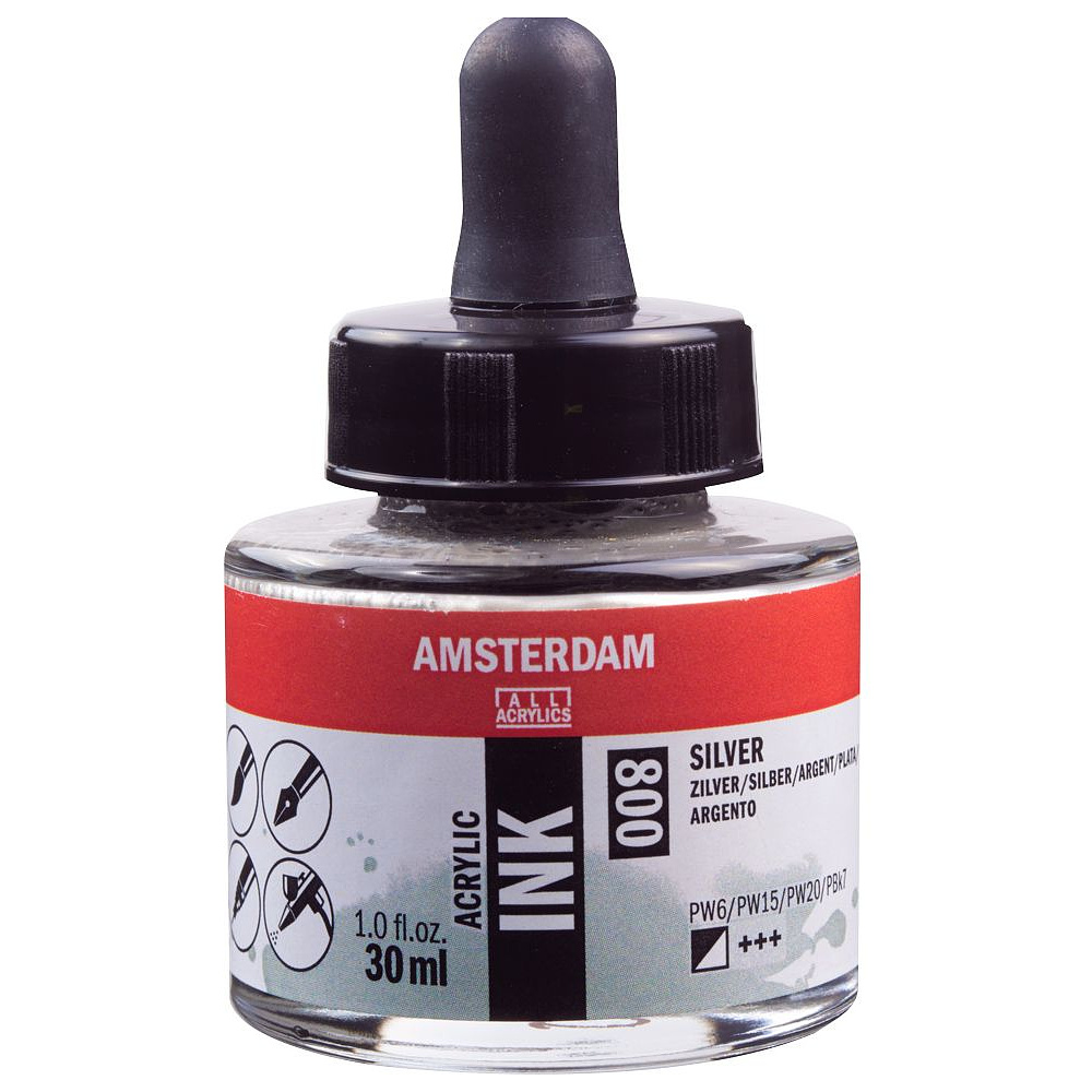 Краски жидкий акрил "Amsterdam", 800 серебро, 30 мл