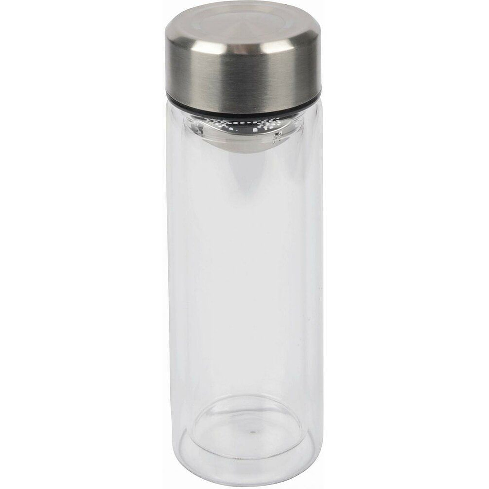 Бутылка для воды "Chai", стекло, металл, силикон, 280 мл, прозрачный, серебристый