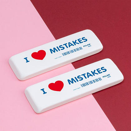 Ластик Milan "I love mistakes", 14x4,4 см, белый - 3