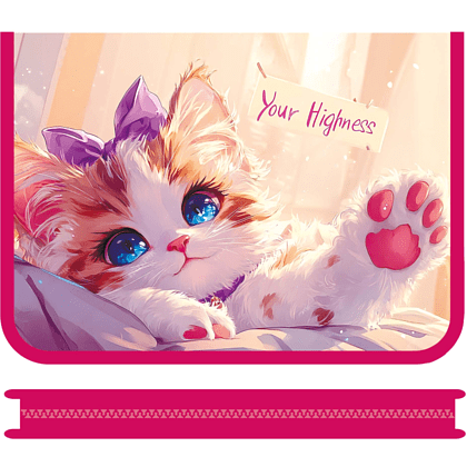 Папка для тетрадей "Голубоглазый котик", А4, на молнии, пластик, розовый