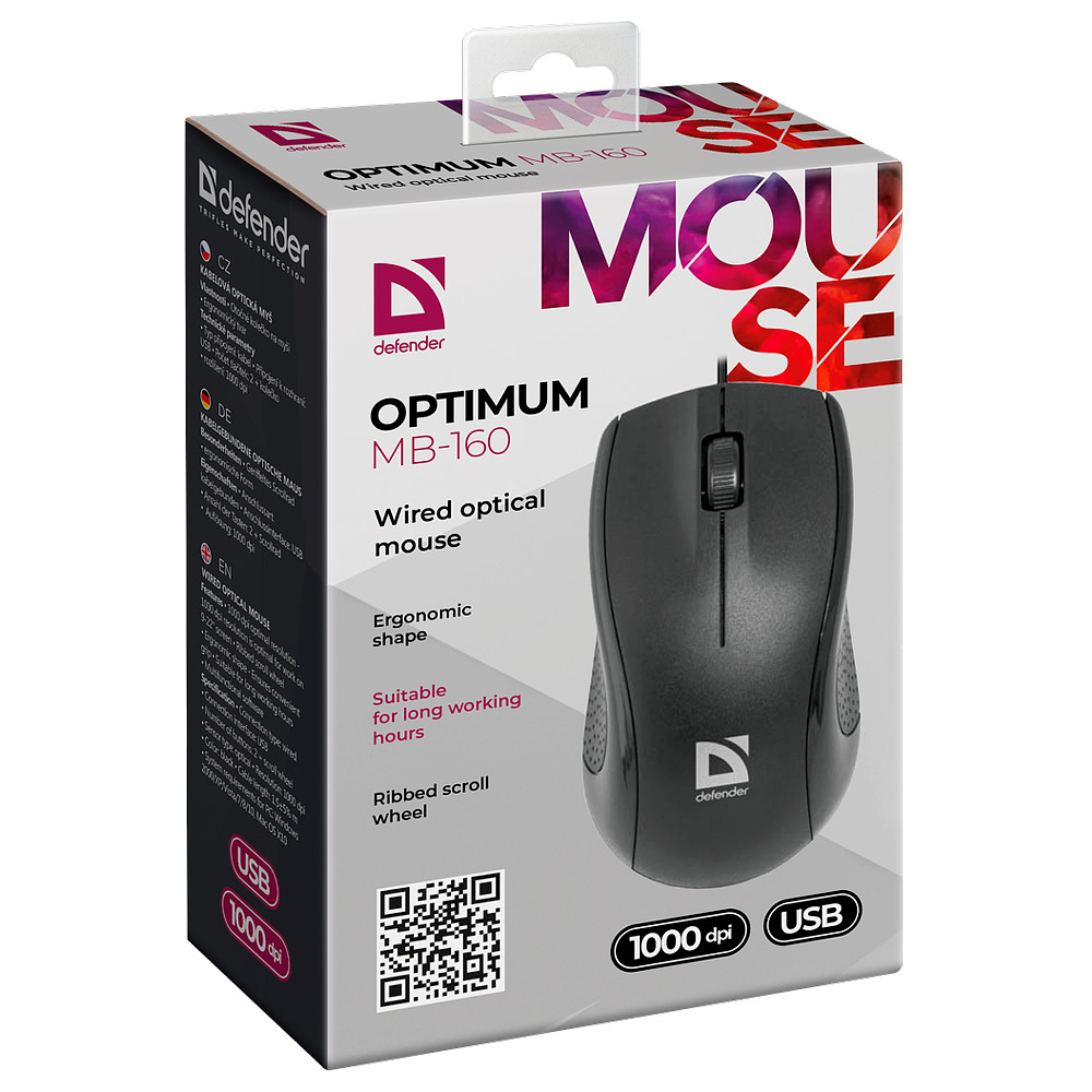 Мышь Defender Optimum MB-160, проводная, 1000 dpi, 3 кнопки, черный - 4