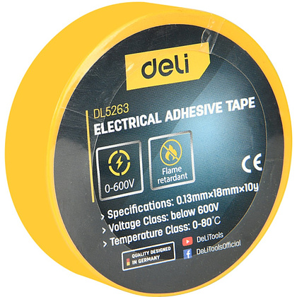 Изолента ПВХ "Deli",130 мкм, желтый