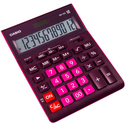 Калькулятор настольный Casio "GR-12", 12-разрядный, бордовый