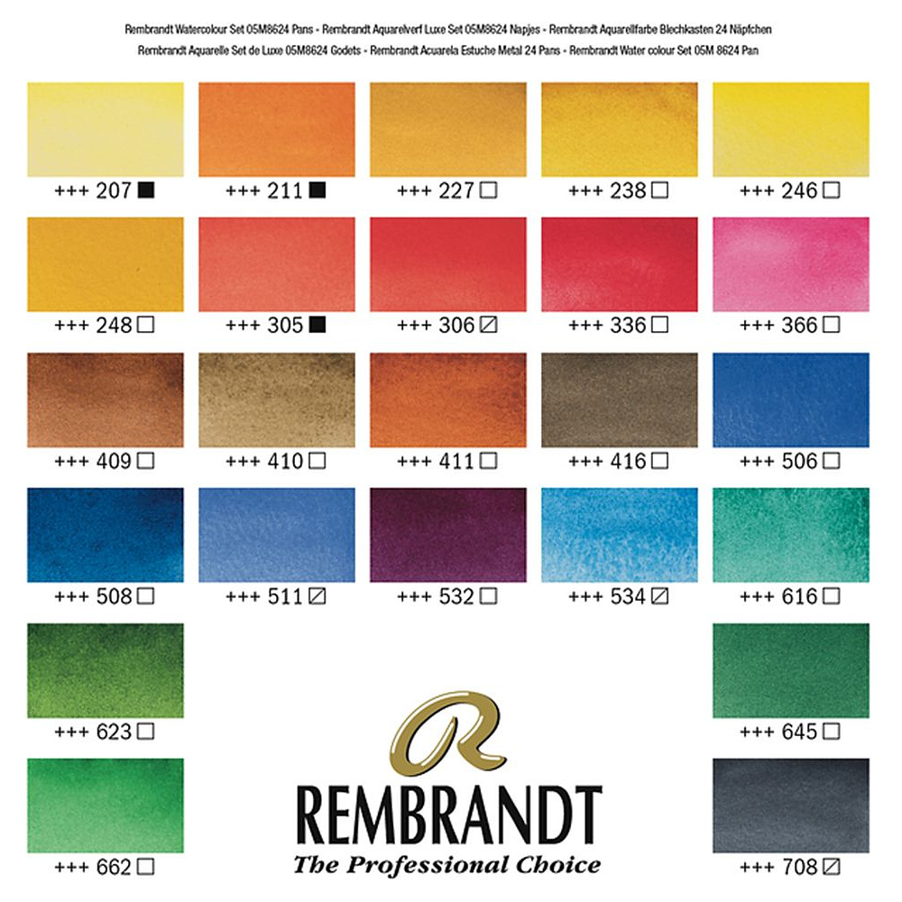 Набор красок акварельных "Rembrandt", 24 цвета, кюветы - 2