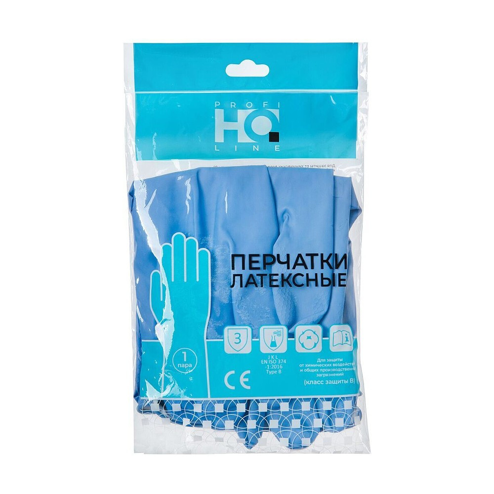 Перчатки латексные HQ Profiline, р-р L, с х/б покрытием, синий - 3