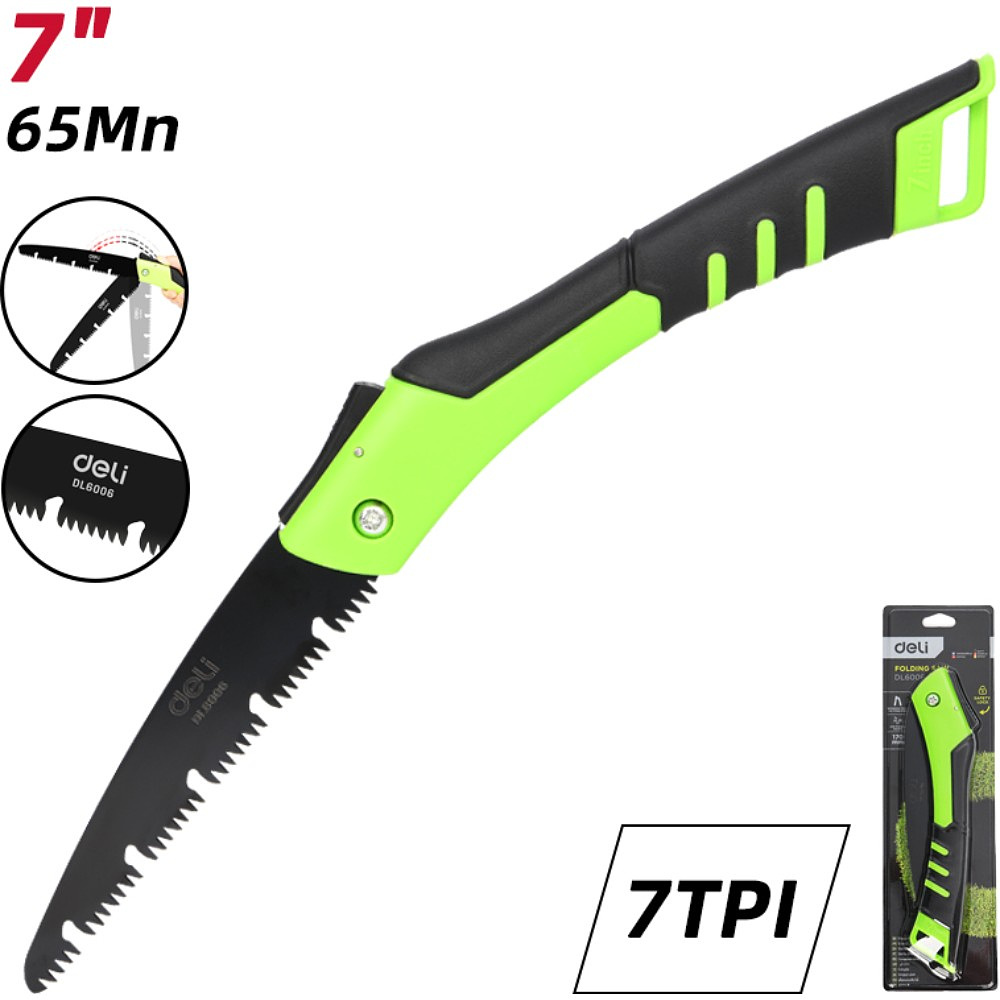 Пила садовая Deli GS EDL6006, 180 мм, складная, черный, зеленый - 2