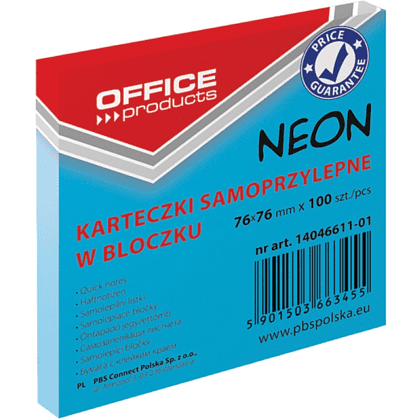 Бумага для заметок "Office Products", 76x76 мм, 100 листов, синий неон 