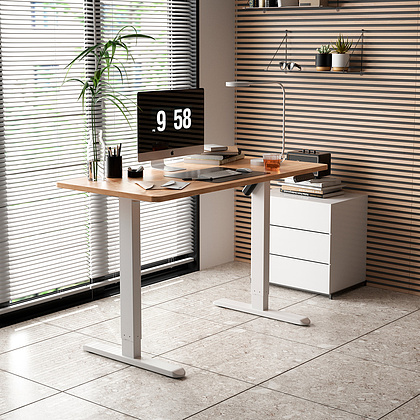 Стол с электроприводом WellDesk Basic 1300x675х18 белый/дуб хантон темный (9191460+9178197) - 6