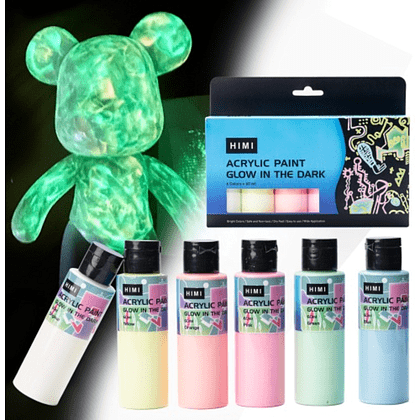 Краски акриловые "Himi", 6 цветов, светящиеся в темноте, флаконы - 4