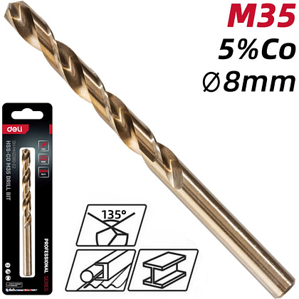 Сверло по металлу Deli RS EDH-MHZ080-E2, 8.0 мм, DIN 338, HSCo 5% - 2