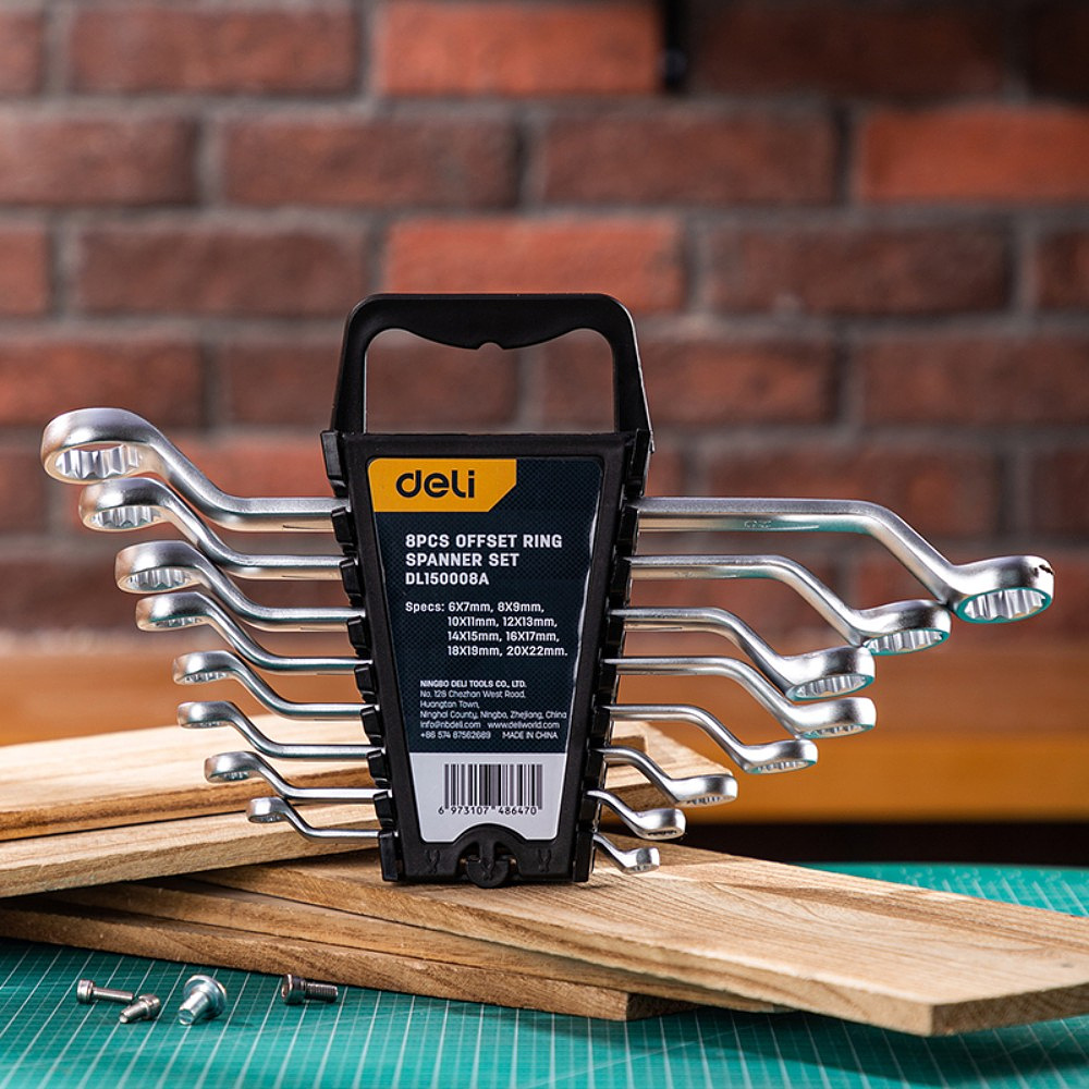 Набор накидных ключей "Deli" EDL150008A, 8 предметов, серебристый - 9