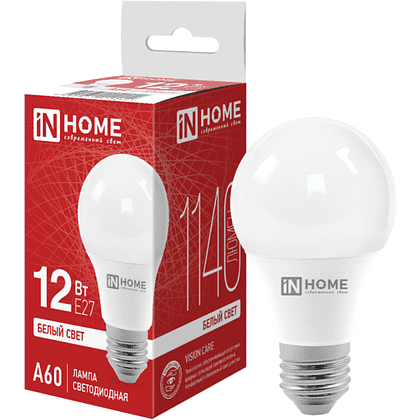 Лампа светодиодная In Home LED A-60-VC, груша, 12Вт, E27