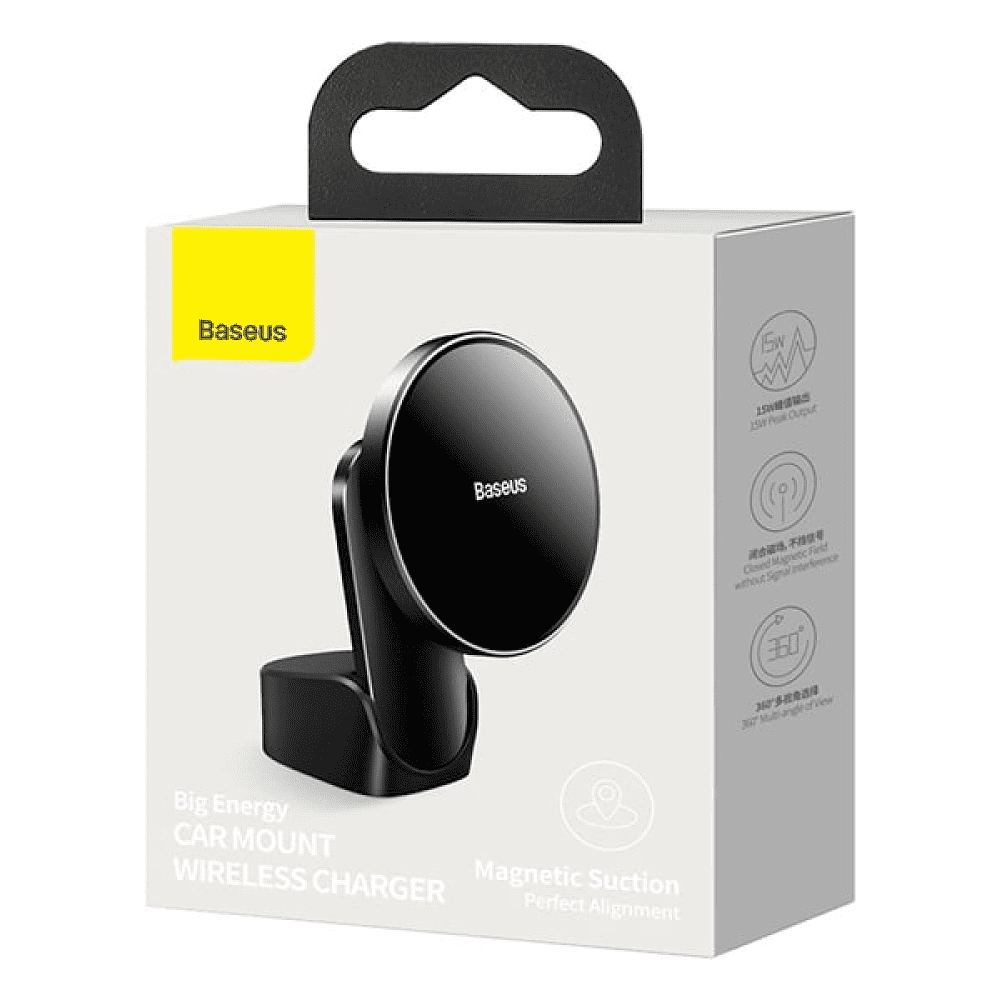 Держатель  для iPhone 12 Baseus WXJN-01 Big Energy Car Mount Wireless Charger, 15W Black - 2