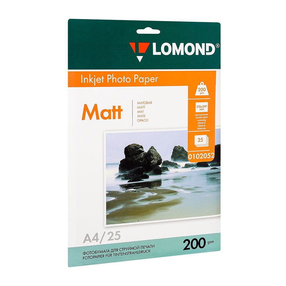 Фотобумага матовая для струйной фотопечати "Lomond", A4, 25 листов, 200 г/м2