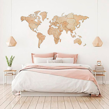 Пазл деревянный "Карта мира" одноуровневый на стену, L 3142, натуральный, 60х105 см - 4