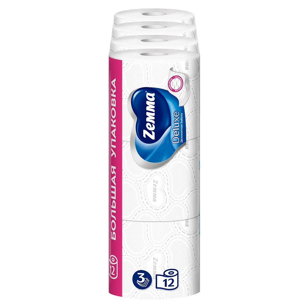 Бумага туалетная Zemma Deluxe, 12 рулонов, 3 слоя, белый - 3