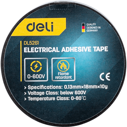 Изолента ПВХ Deli YS EDL5261, 18 мм x 10 м, 130 мкм, черная - 5