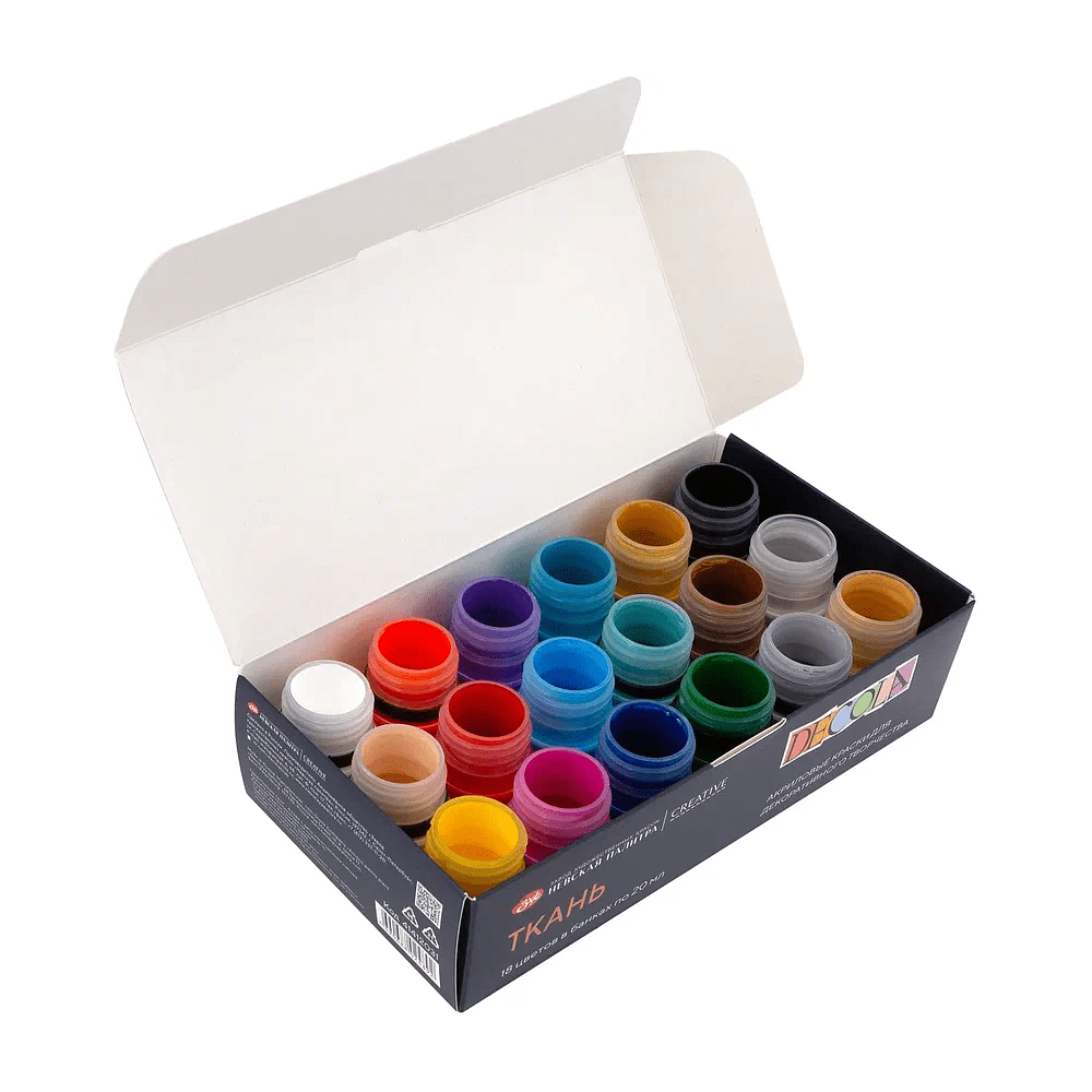 Краска акриловая по ткани "Декола", набор 18 цветов, 20 мл, банки - 5