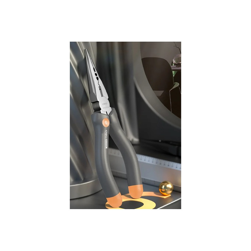 Длинногубцы Deli HS HT2106C, 160 мм, Soft Touch, оранжевый - 2