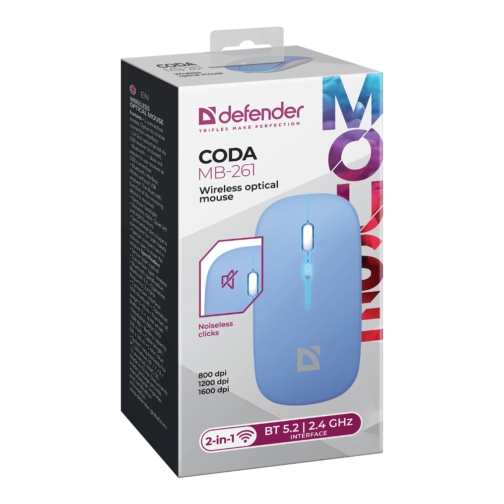 Мышь Defender Coda MB-261, беспроводная, голубой - 6