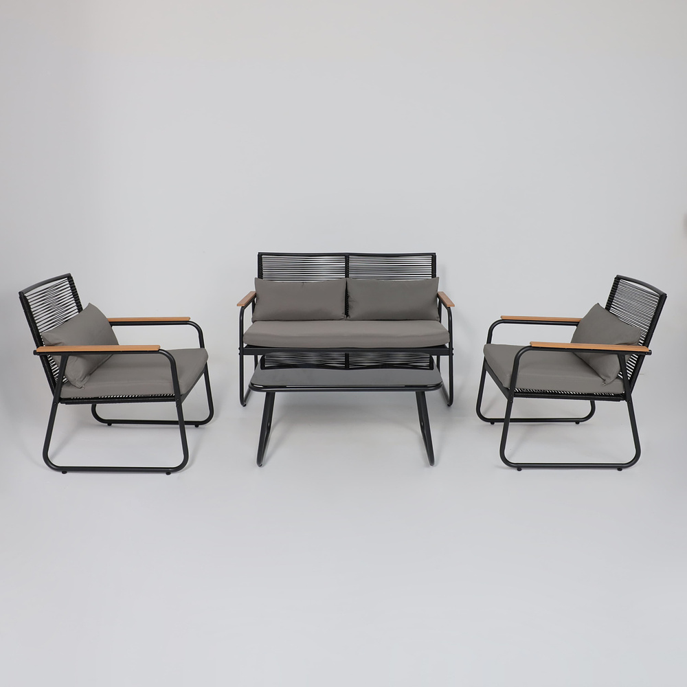 Комплект мебели садовой AksHome GARDENIA (кресло  2 шт, диван 1 шт, стол 1 шт), черный - 17