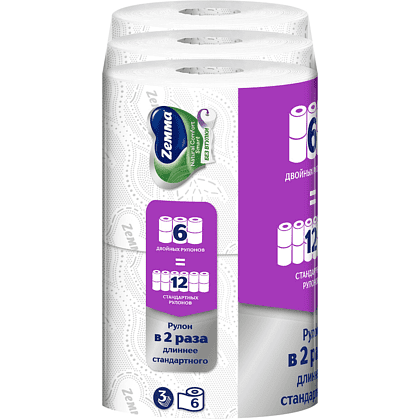 Бумага туалетная Zemma Natural Comfort Smart, 6 рулонов, 3 слоя, белый - 5
