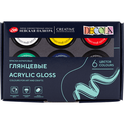Краска акриловая глянцевая "Декола", набор 6 цветов, 20 мл, банки