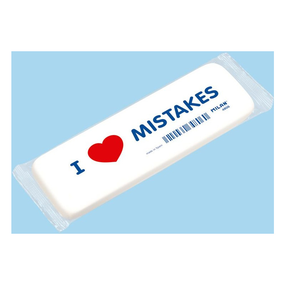 Ластик Milan "I love mistakes", 14x4,4 см, белый - 2