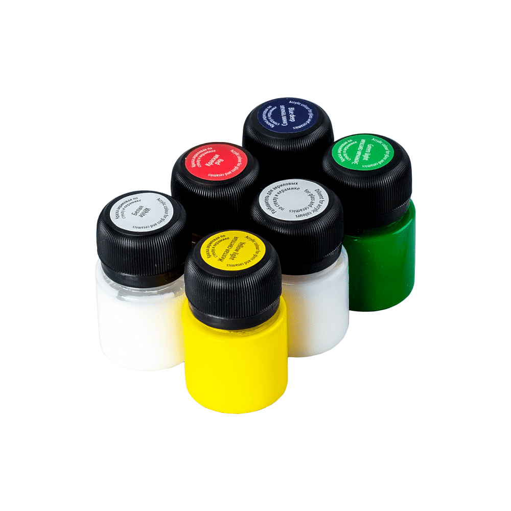 Краска акриловая по стеклу и керамике "Декола", набор 5 цветов, 20 мл, контур 2 шт., разбавитель - 6