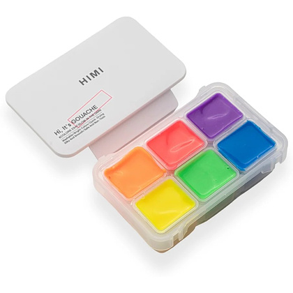 Краски гуашевые "Himi Jelly Cup.Glow in the dark. Bright color", набор 6 цветов, 23 мл., кювета, пластиковый футляр - 5