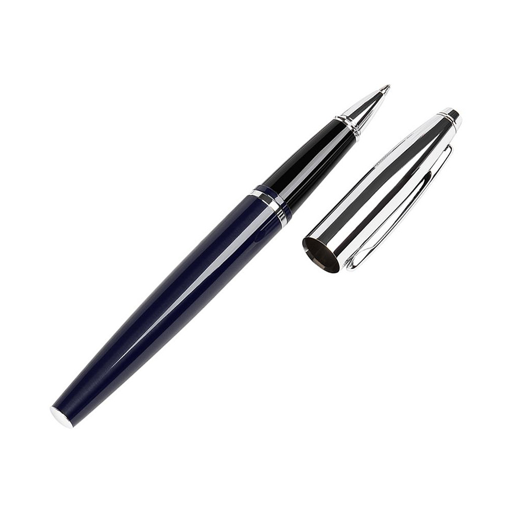 Ручка-роллер "Cross Calais Chrome&Blue Lacquer", 0.7 мм, синий, серебристый, стерж. черный